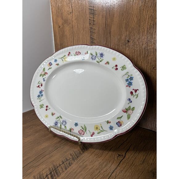 Johnson Brothers Fleurette-Floral Rim,Scalloped, 12 In. Oval Serving Platter. - Picture 1 of 4